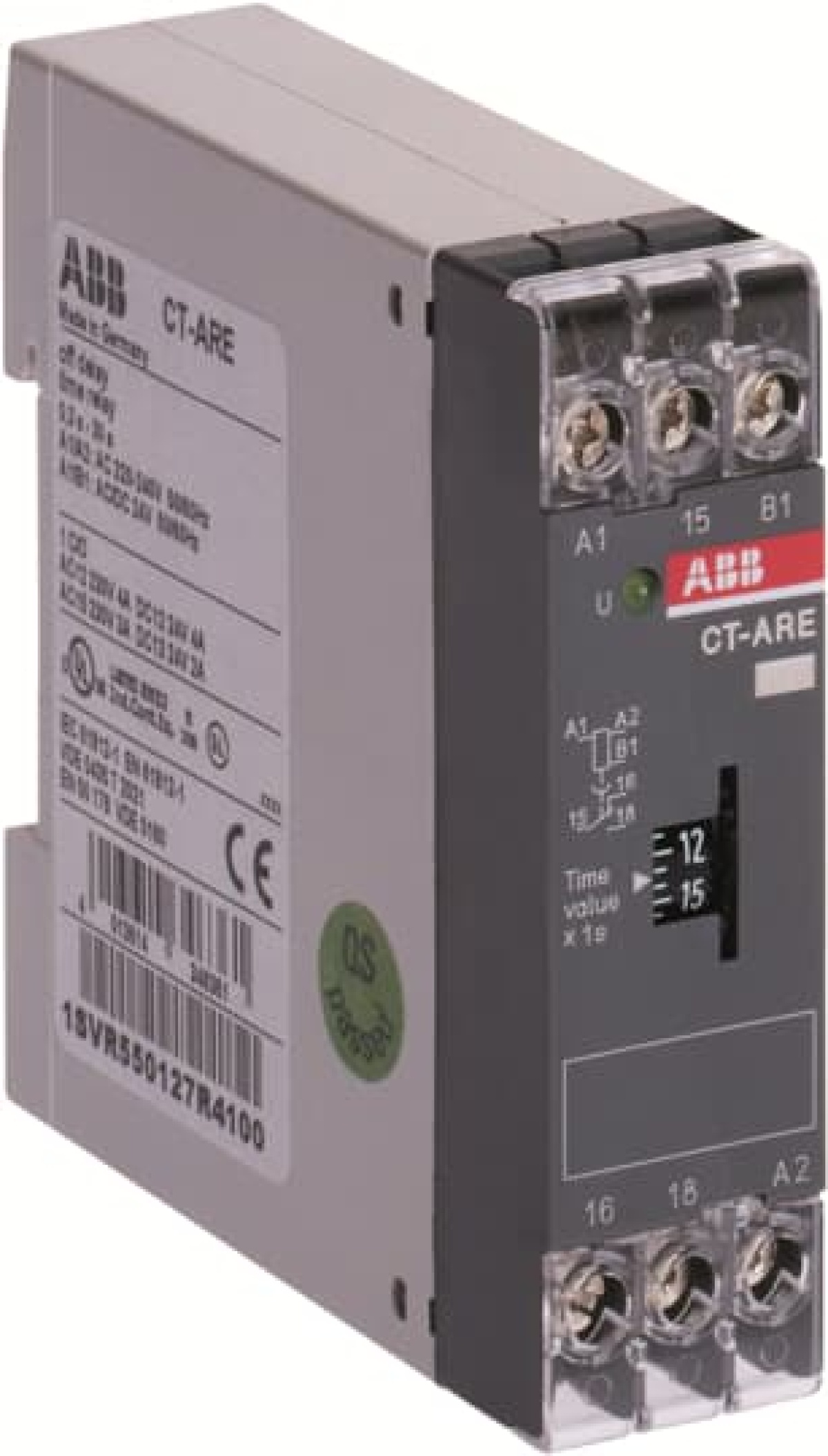 CT-ARE Time relay, true OFF-delay 1co, 0.1-10s, 110-130VAC