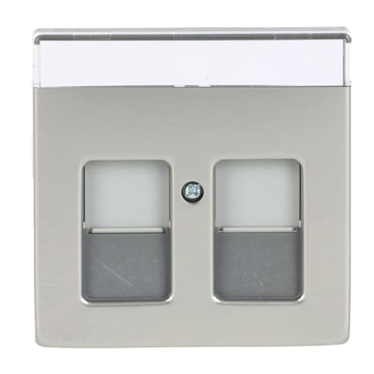 Cover plate with labelling field Modular Jack 2 gang stainless steel - Pure Stainless Steel
