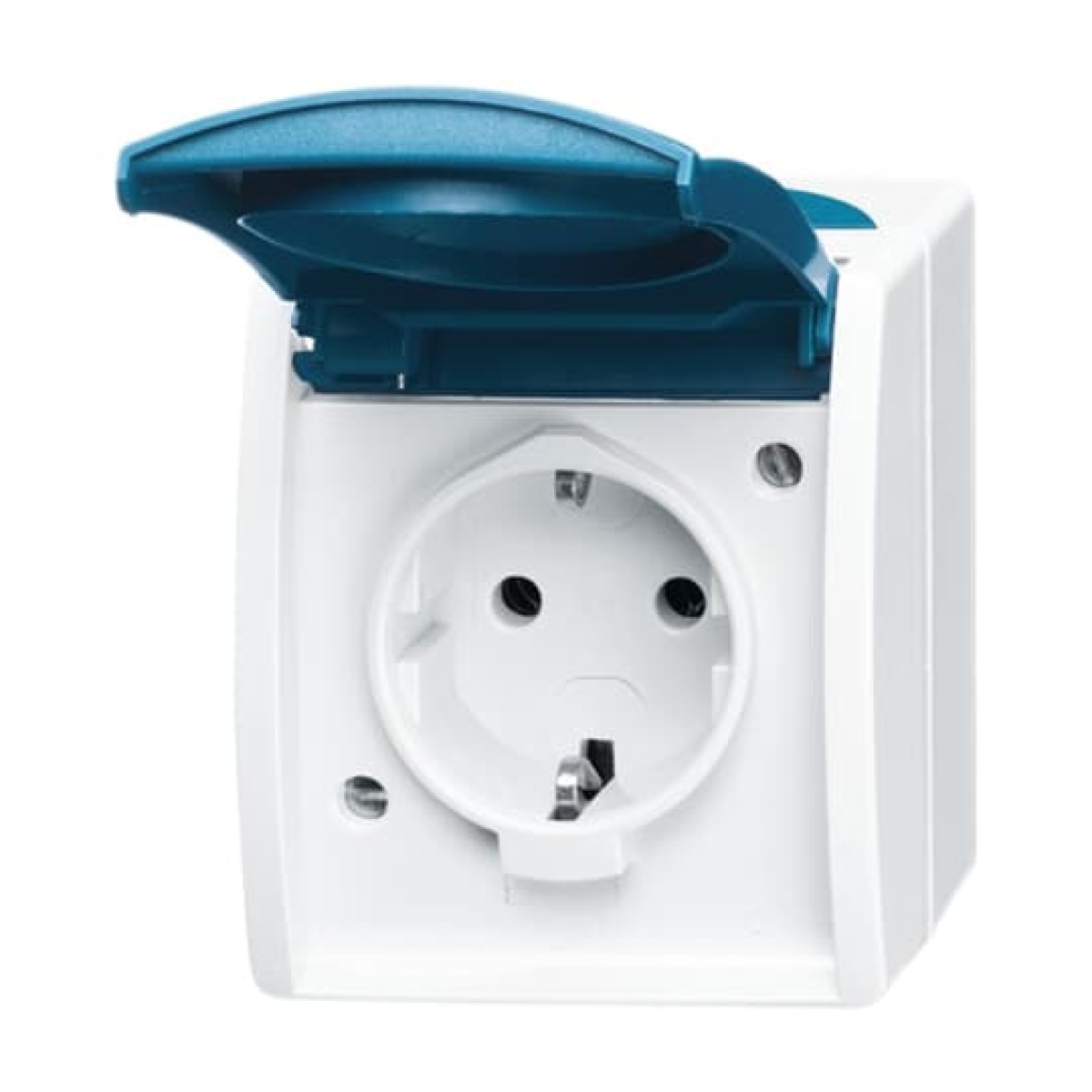SCHUKO Socket with labelling field with Hinged Lid 16 A grey  blue-green  - ocean