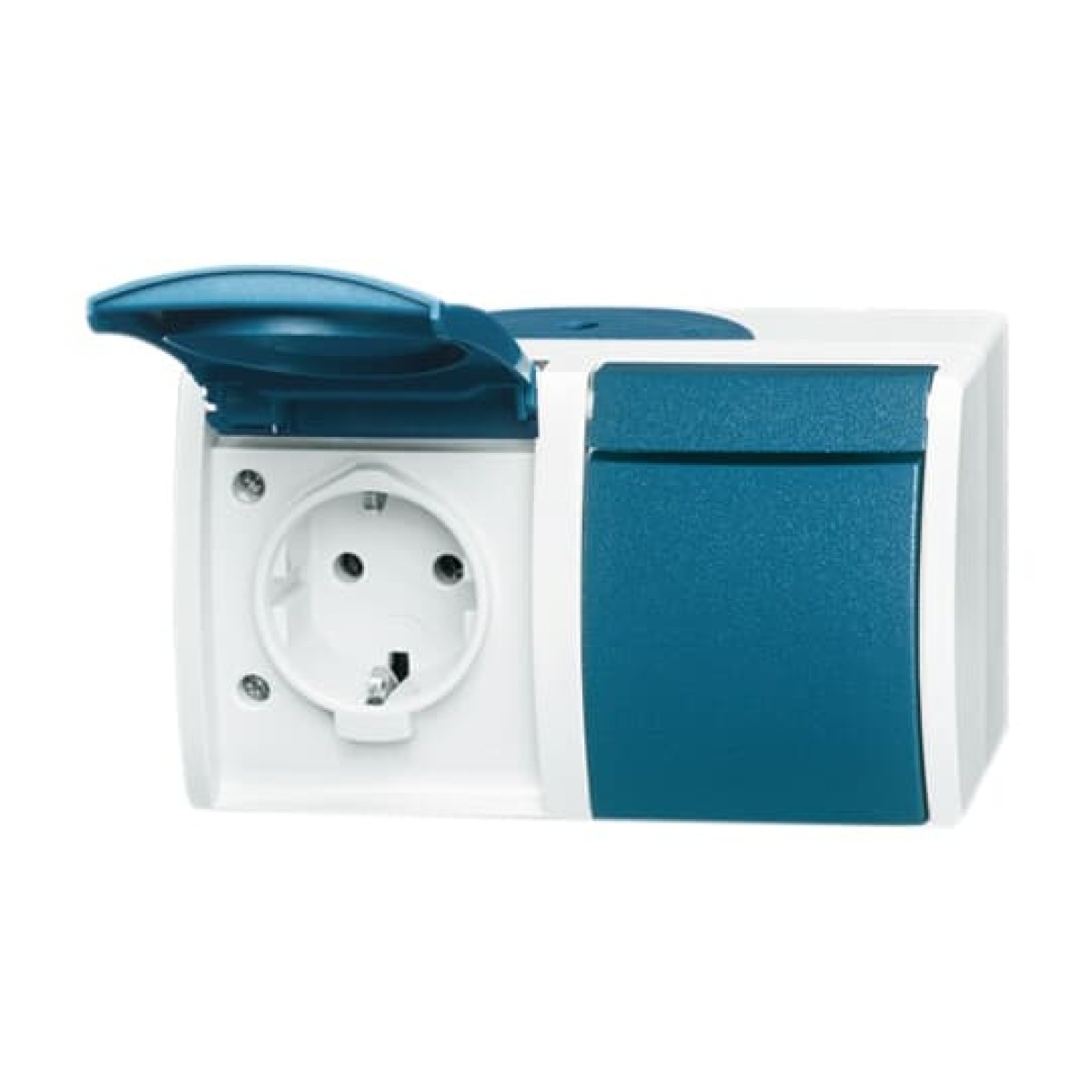 SCHUKO Double socket with labelling field with Hinged Lid 16 A grey  blue-green  - ocean