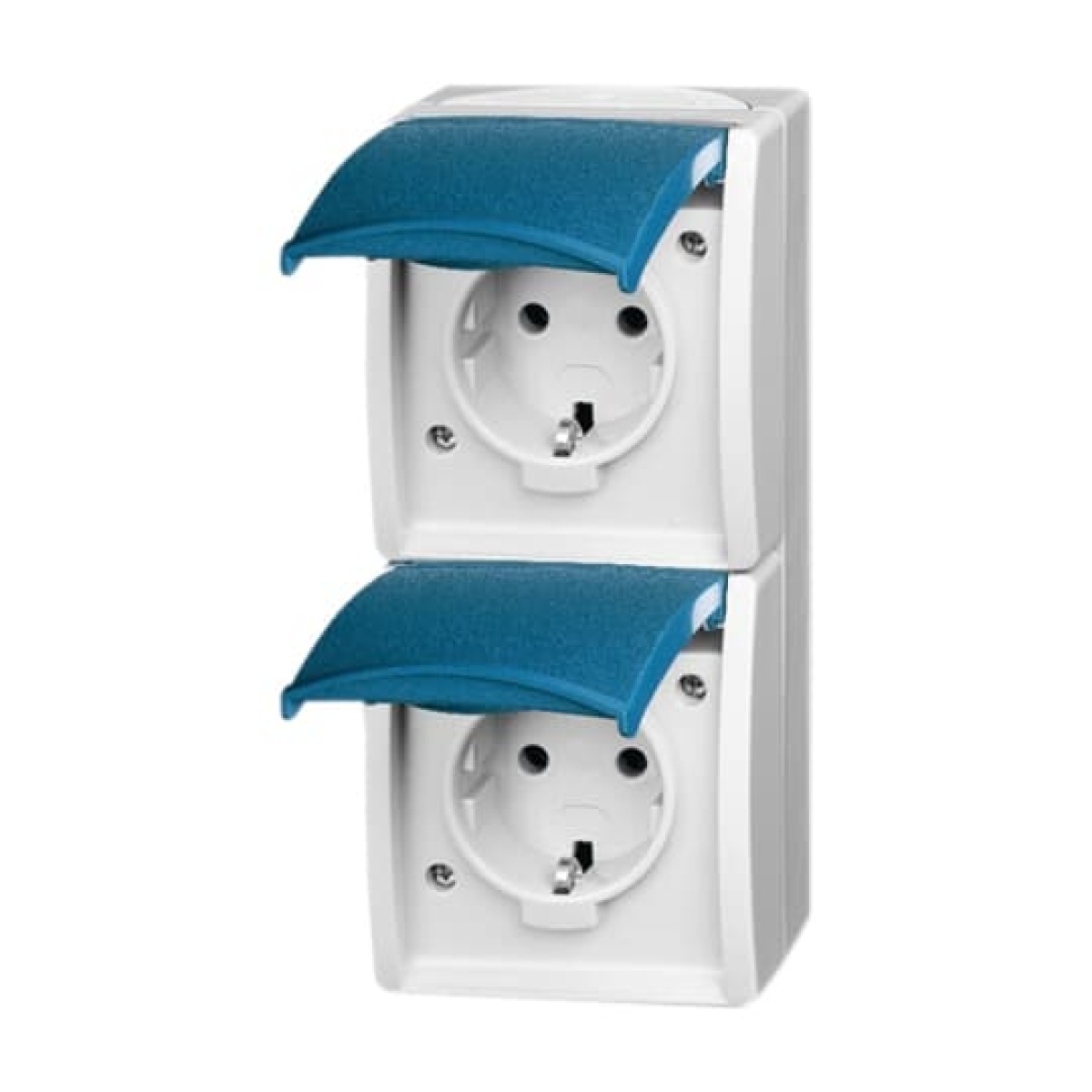 SCHUKO Double socket with labelling field with Hinged Lid 16 A grey  blue-green  - ocean