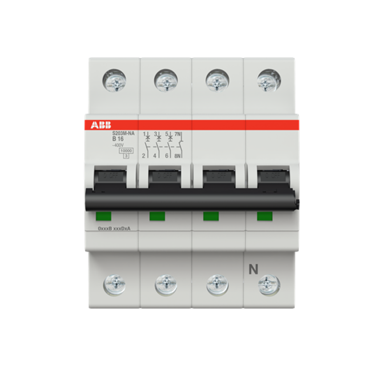 Miniature Circuit Breaker - S200M - 3PN - 16 A - B - AC 10 kA