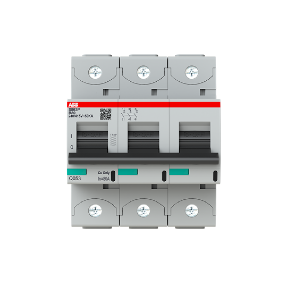 S803P-B80 High Performance Circuit Breaker. B characteristic. 50kA, 80A, 3P