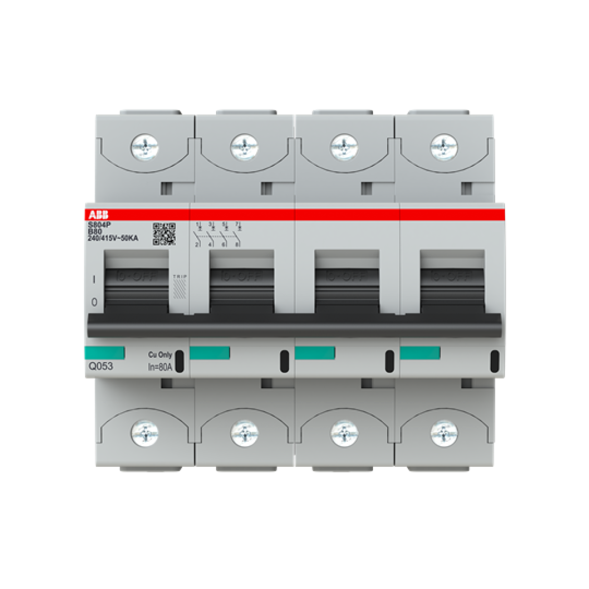 S804P-B80 High Performance Circuit Breaker. B characteristic. 50kA, 80A, 4P