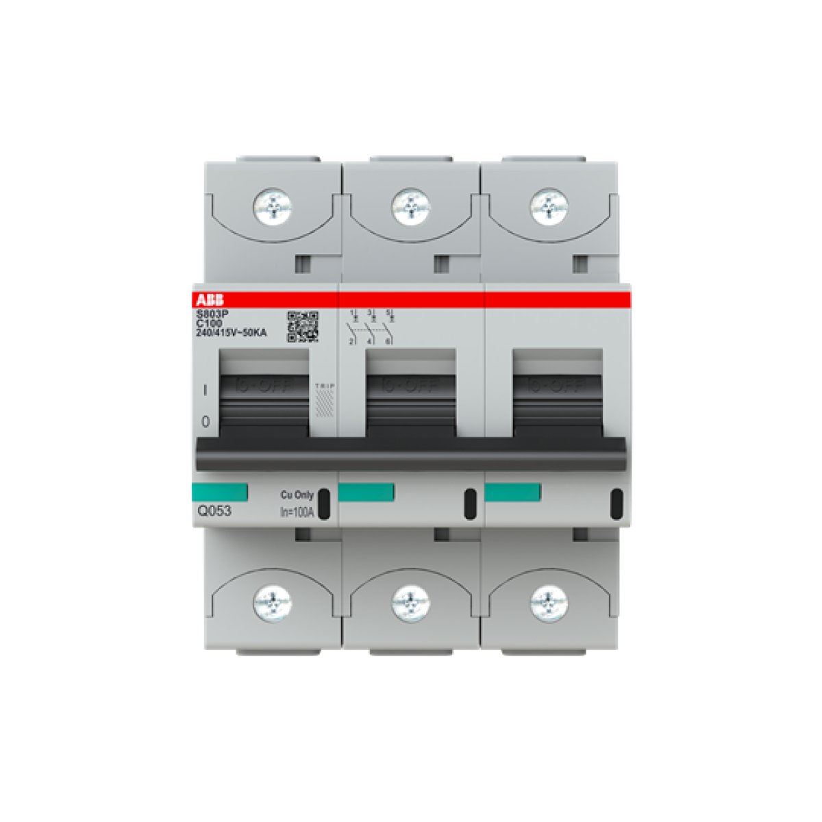 S803P-C100 High Performance Circuit Breaker. C Characteristic. 50kA, 100A, 3P