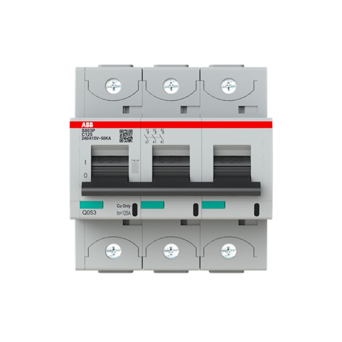 S803P-C125 High Performance Circuit Breaker. C Characteristic. 50kA, 125A, 3P