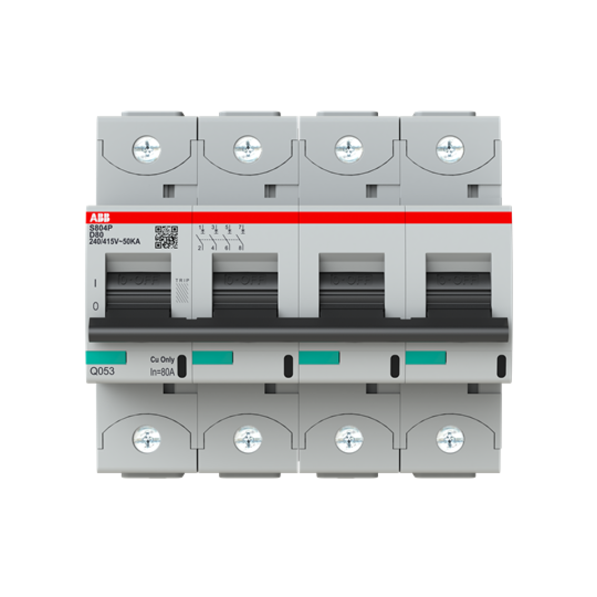 S804P-D80 High Performance Circuit Breaker. D Characteristic. 50kA, 80A, 4P