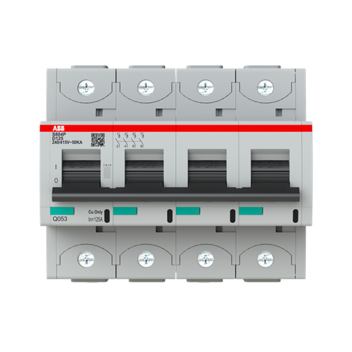 S804P-D125 High Performance Circuit Breaker. D Characteristic. 50kA, 125A, 4P