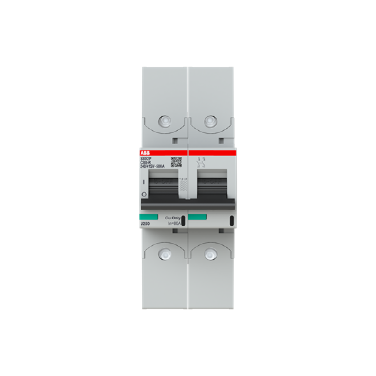 S802P-C80-R High Performance Circuit Breaker with ring tongue terminal. C Characteristic. 50kA, 80A, 2P