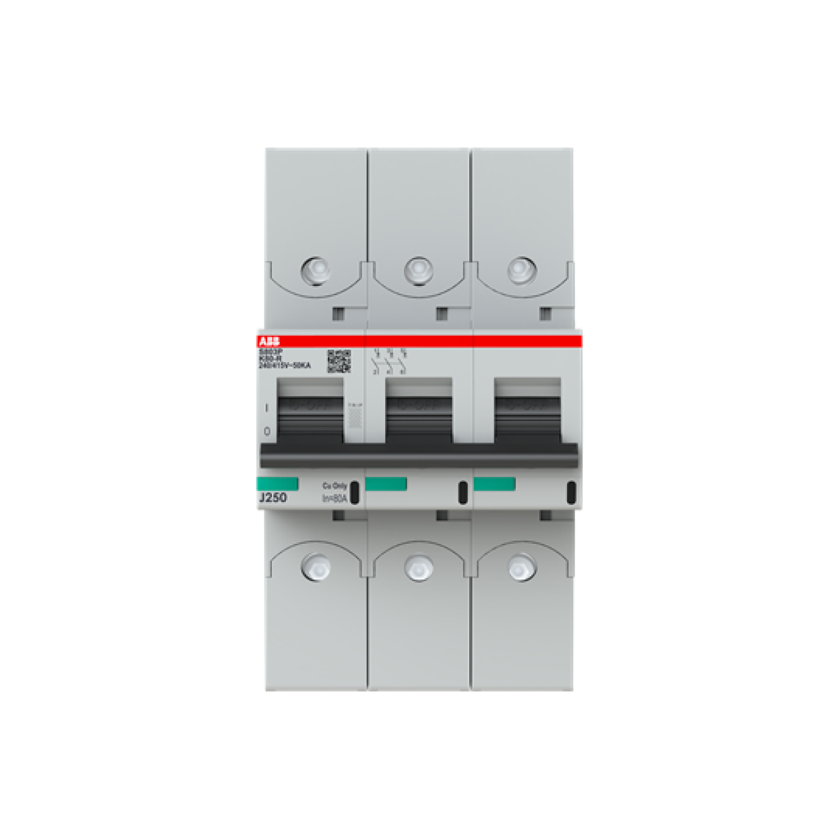 S803P-K80-R High Performance Circuit Breaker with ring tongue terminal. K Characteristic. 50kA, 80A, 3P