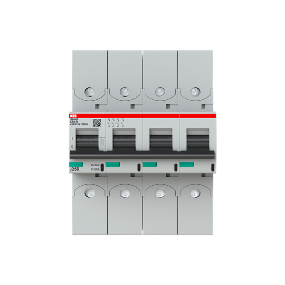 S804P-C80-R High Performance Circuit Breaker with ring tongue terminal. C Characteristic. 50kA, 80A, 4P