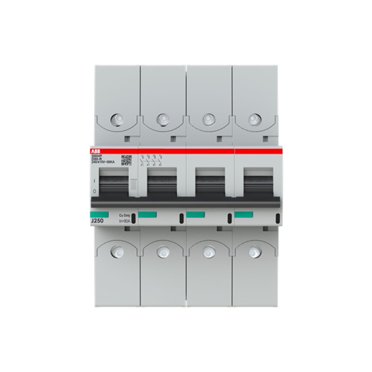 S804P-D80-R High Performance Circuit Breaker with ring tongue terminal. D Characteristic. 50kA, 80A, 4P