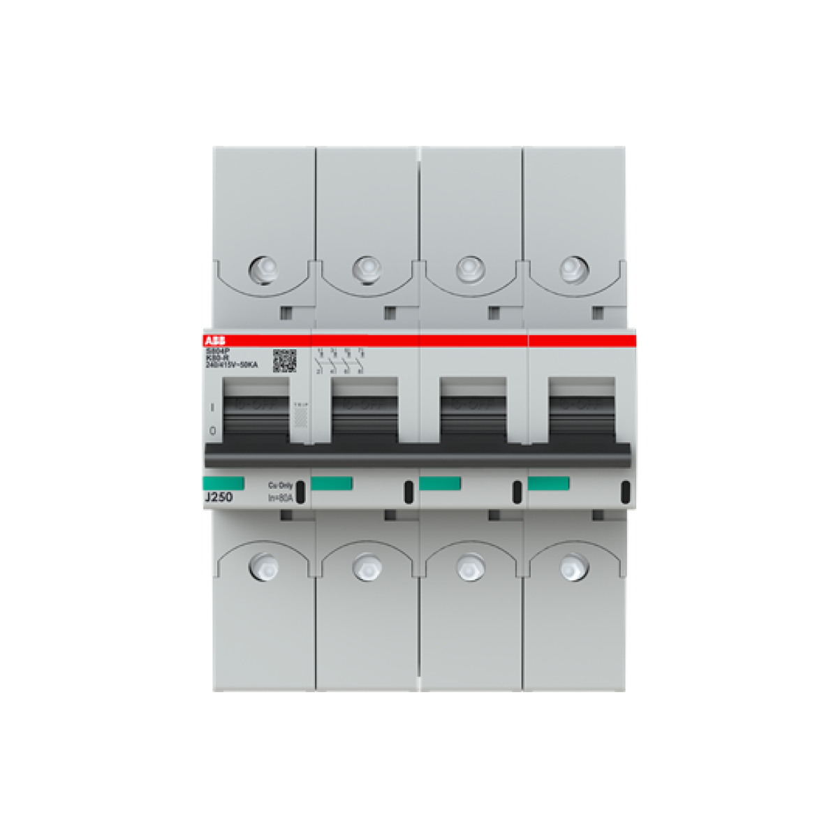 S804P-K80-R High Performance Circuit Breaker with ring tongue terminal. K Characteristic. 50kA, 80A, 4P
