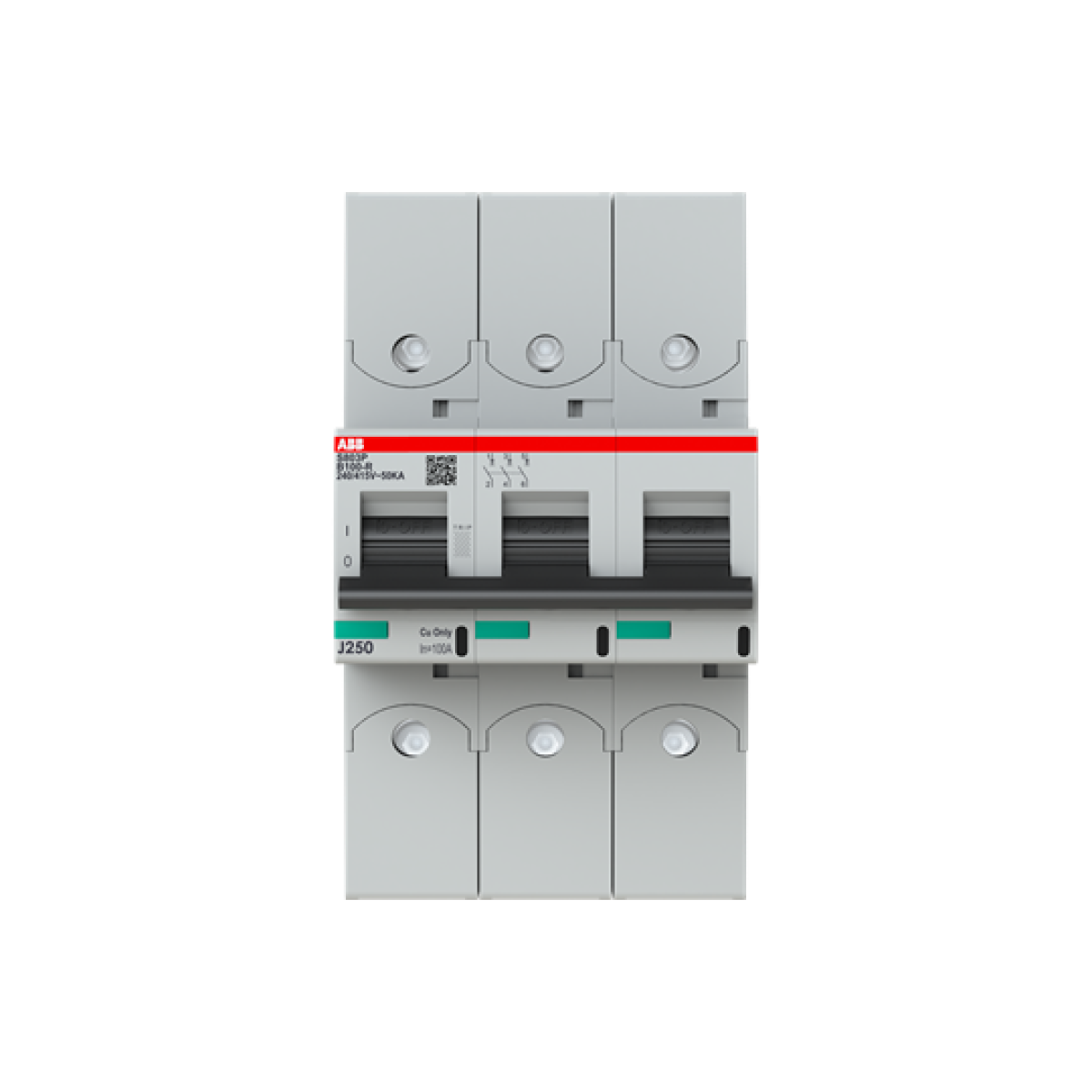 S803P-B100-R High Performance Circuit Breaker with ring tongue terminal. B characteristic. 50kA, 100A, 3P