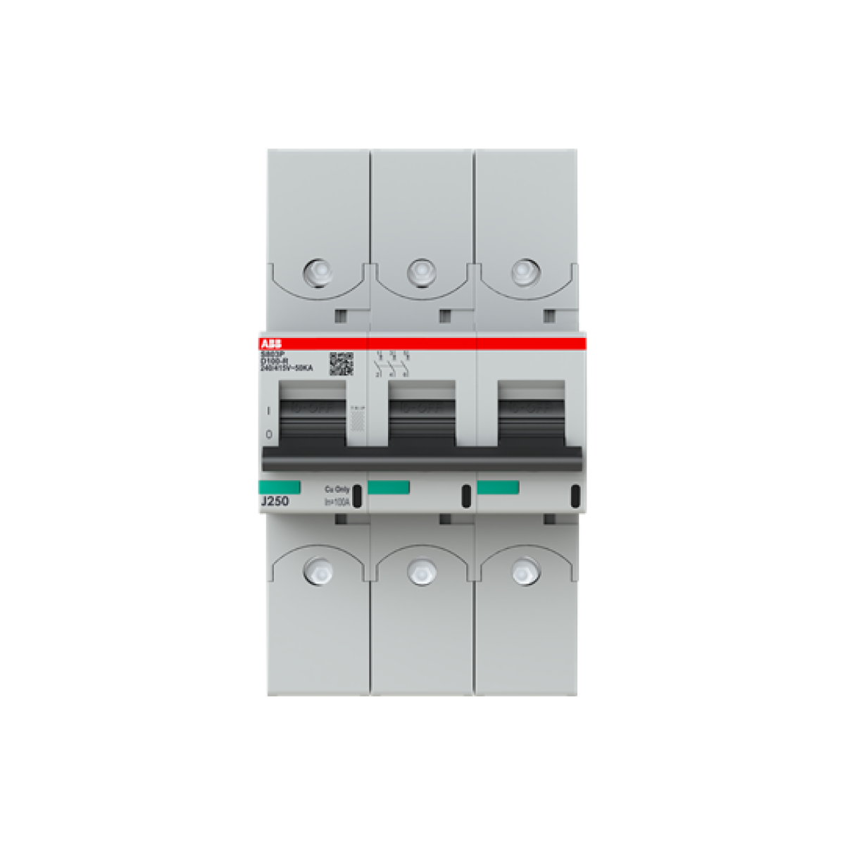 S803P-D100-R High Performance Circuit Breaker with ring tongue terminal. D Characteristic. 50kA, 100A, 3P