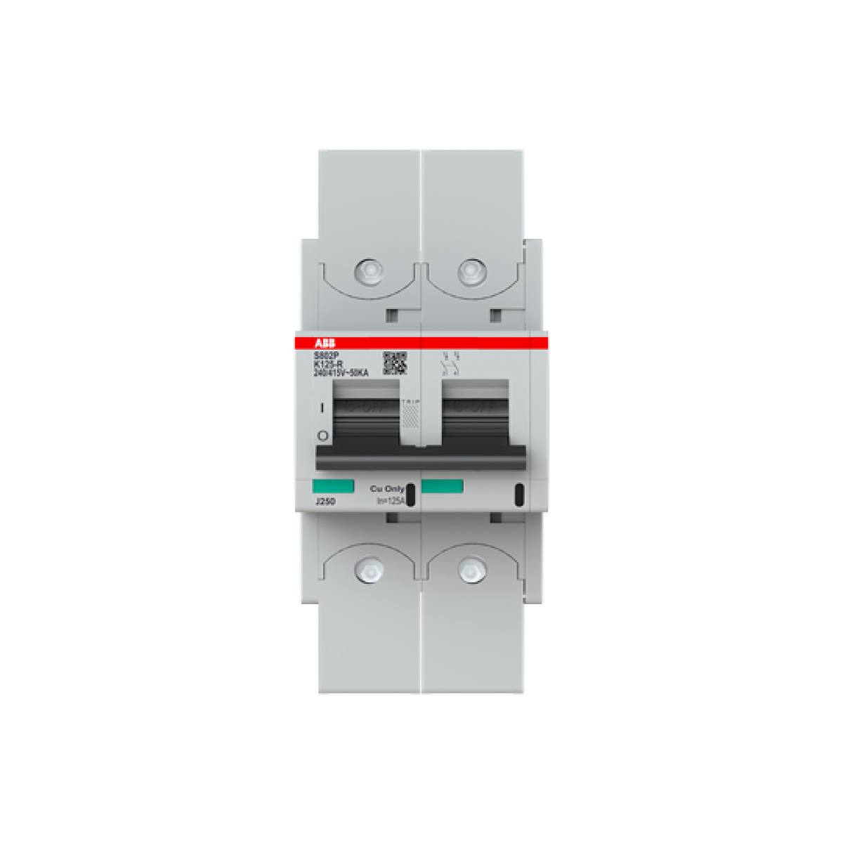 S802P-K125-R High Performance Circuit Breaker with ring tongue terminal. K Characteristic. 50kA, 125A, 2P