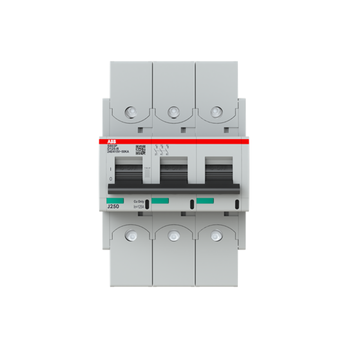 S803P-D125-R High Performance Circuit Breaker with ring tongue terminal. D Characteristic. 50kA, 125A, 3P