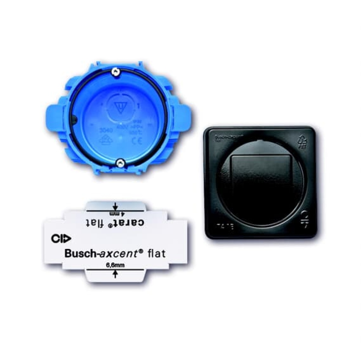 Mounting box set 4 gang with Plastering moulding tool, positioning device, RFID-chip blue - Busch-axcent