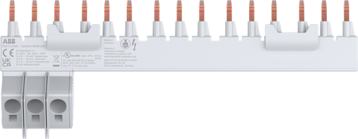 PS1-5-0-65K 3-phase busbar 5x MS132-K, 65A