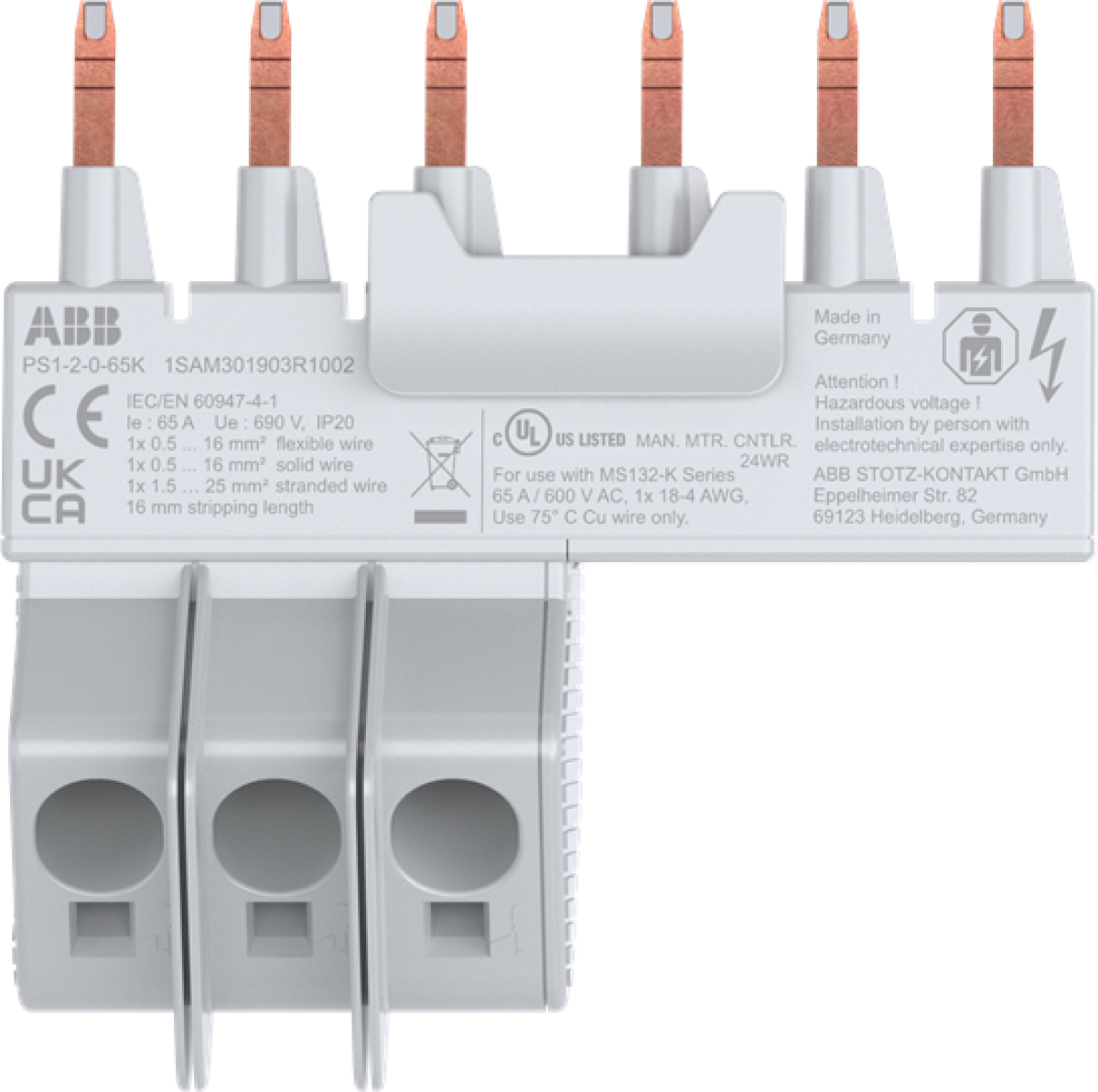 PS1-2-0-65K 3-phase busbar 2x MS132-K, 65A