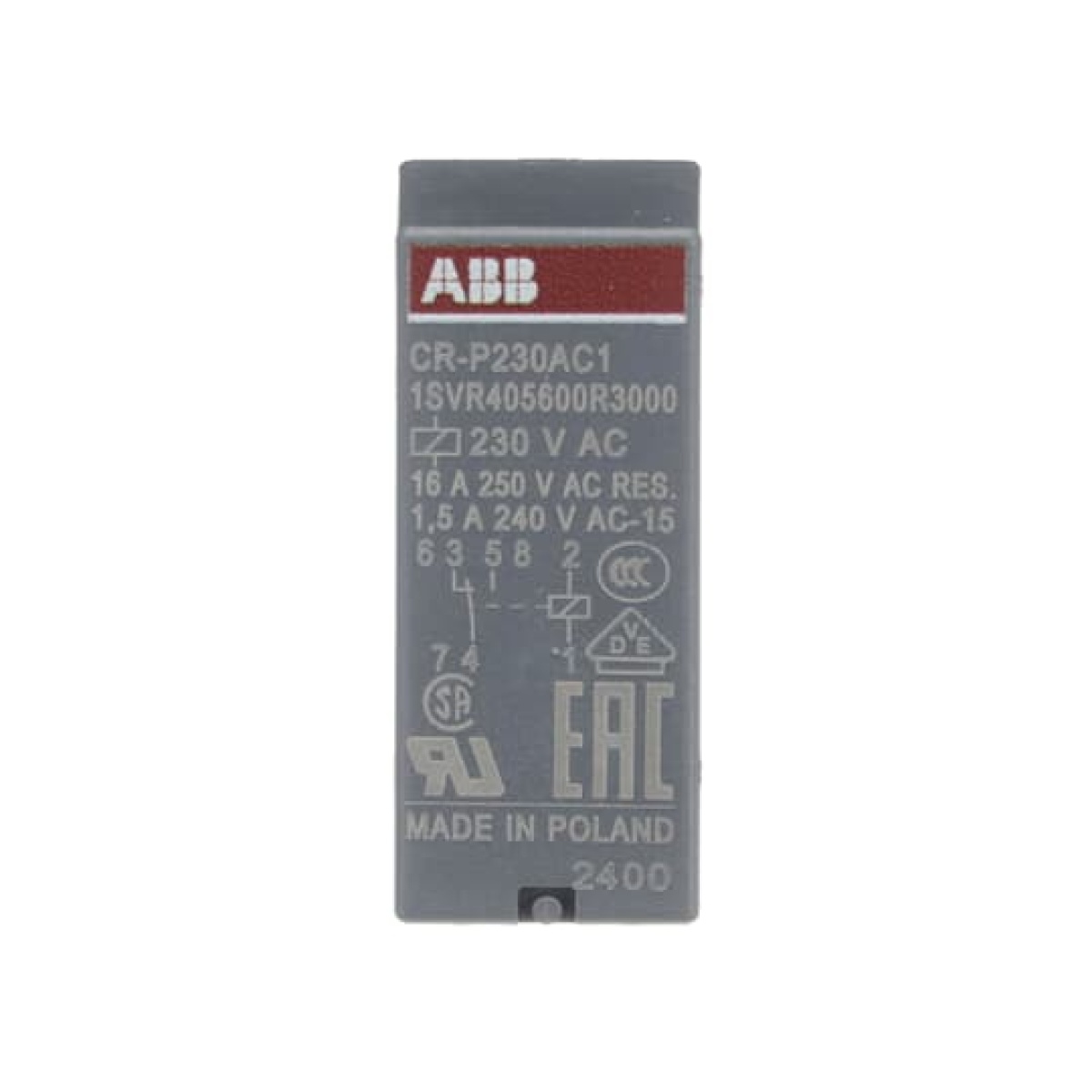 CR-P230AC1 Pluggable interface relay 1co, A1-A2230VAC, 250V16A