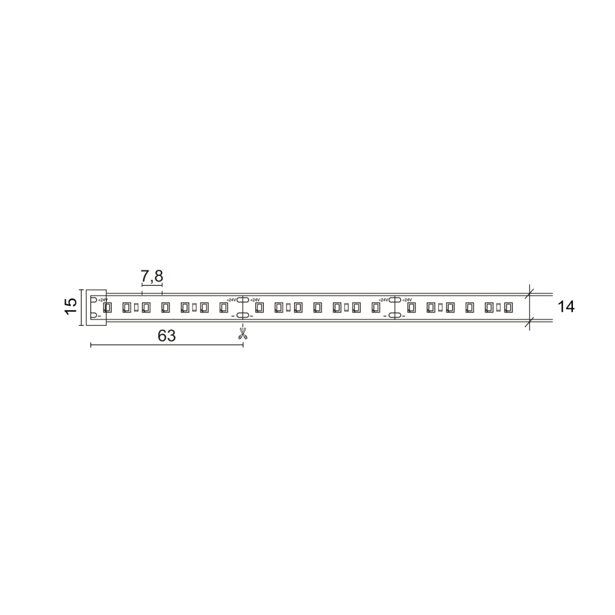 Tira conduzida NILO IP67 LED SMD 2835 22Wm 3650lmm CRI80 3000K 120º