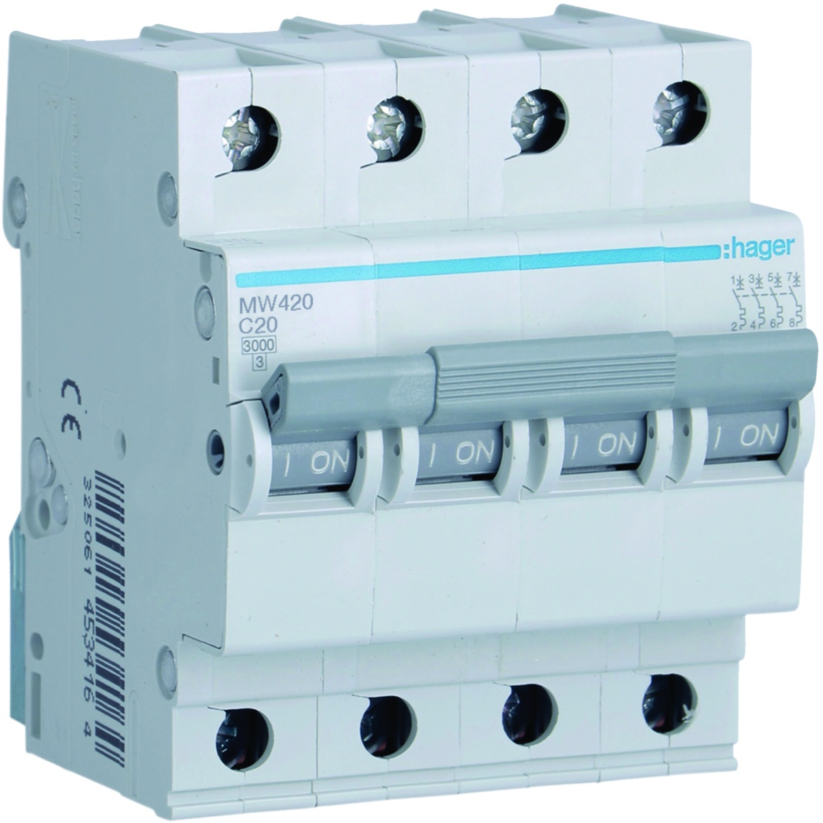 Disjuntor 4P 20A C 3kA 4M