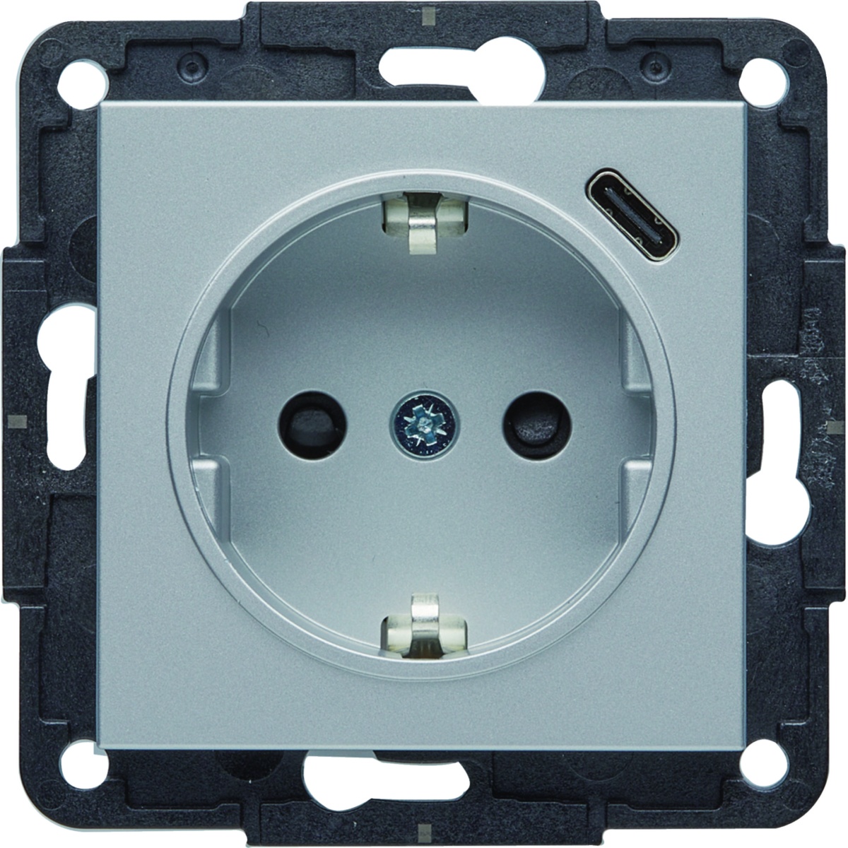 Tomada Schuko c USB-C - prata