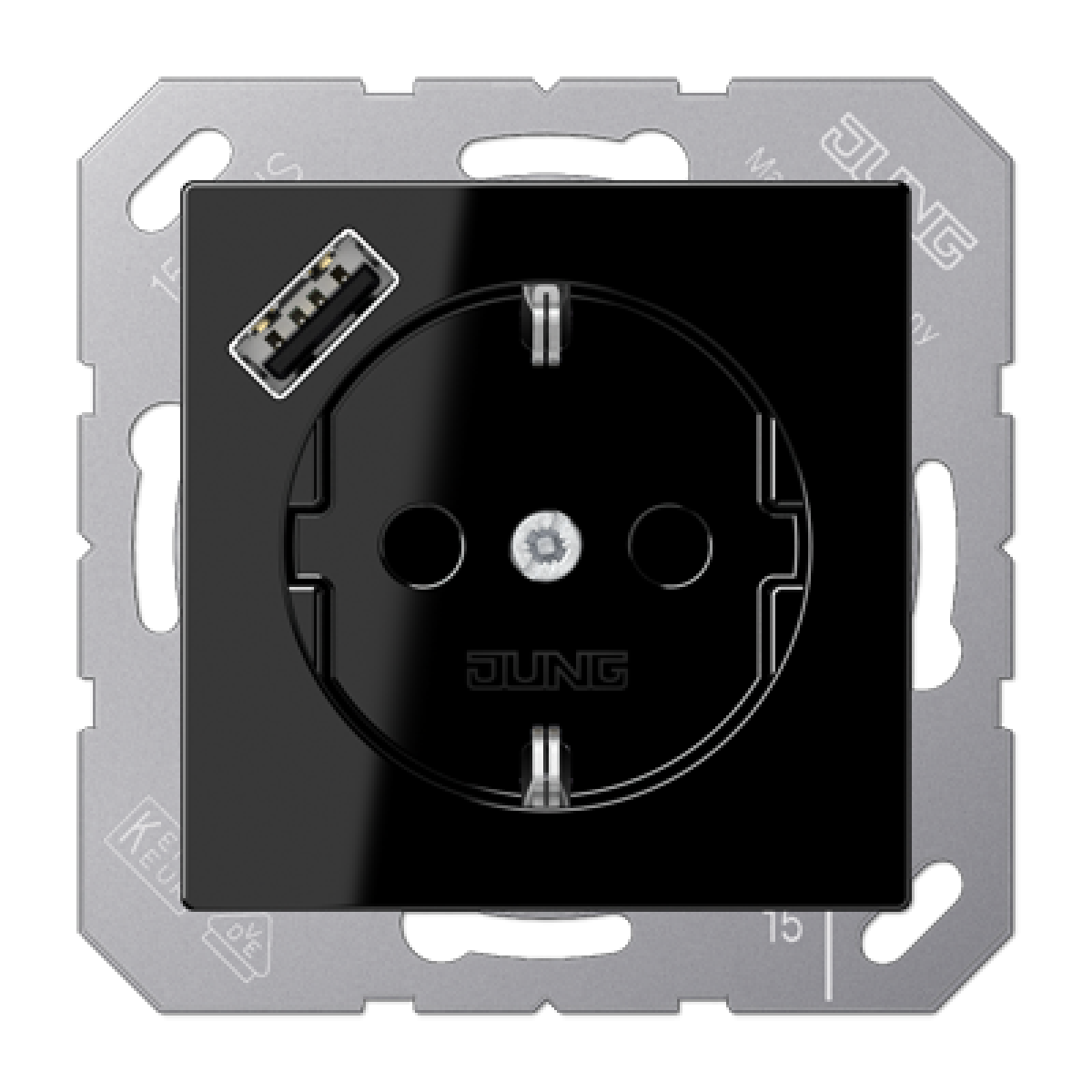 Enchufe SCHUKO c USB-A. A negro