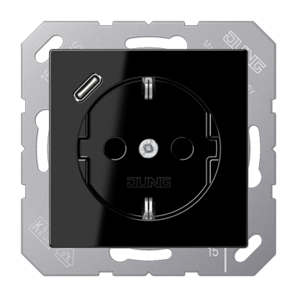 Enchufe SCHUKO c USB-C. A negro