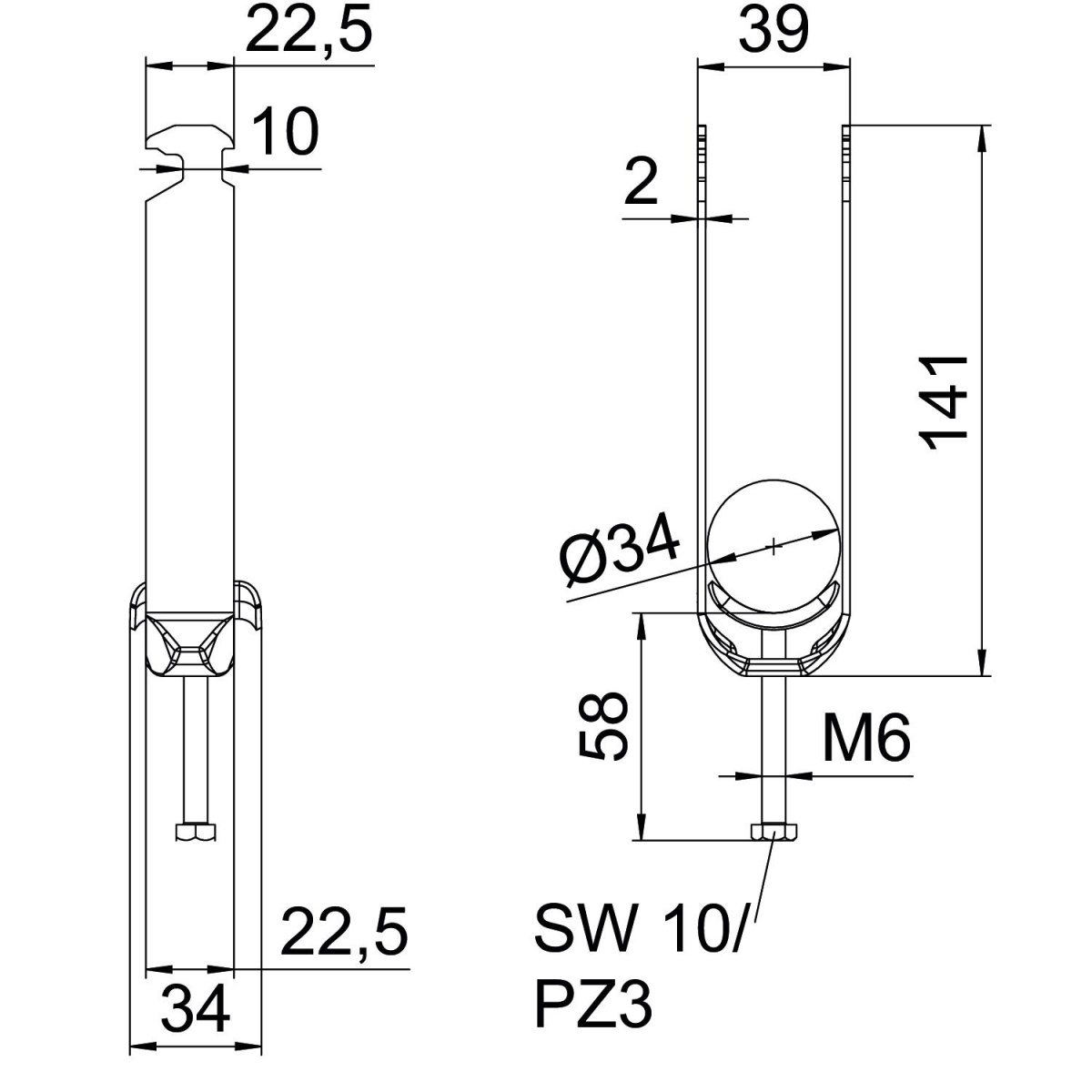 Abraçadeira BBS 2056 tripla 28-34mm Aço Galvanizado por imersão a quente após maquinação