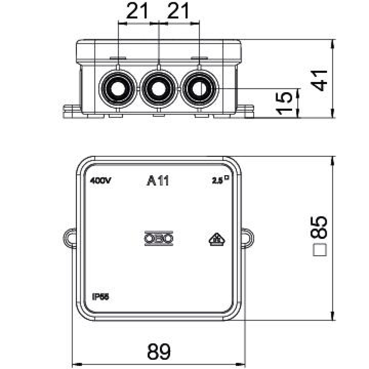 Junction box 85x85x40 Polietileno preto grafite RAL 9011