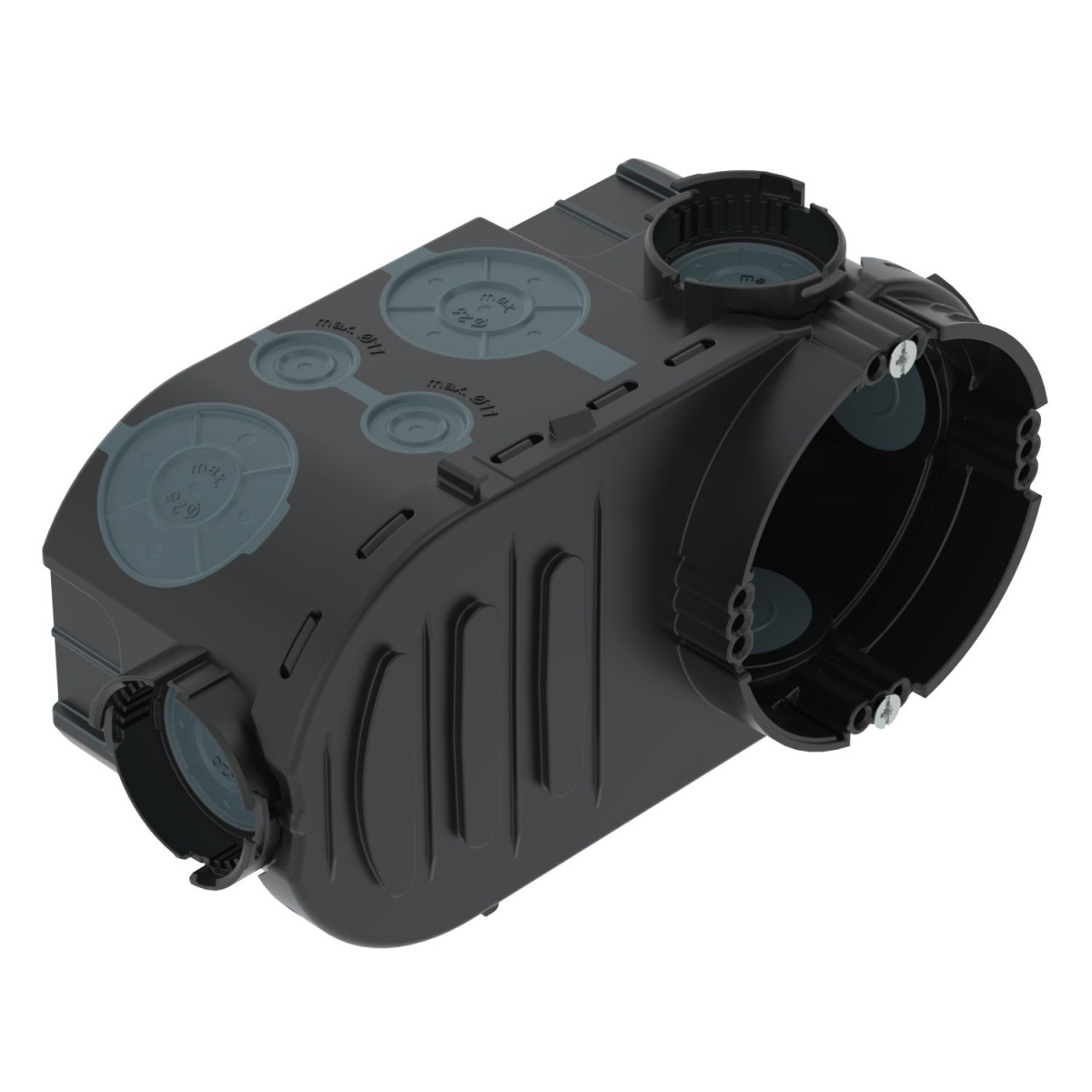 Caixa de eletrónica UP c parafusos fixação,hermética Ø60xH67x148 Polipropileno  Elastómero termoplástico preto negro  azul acinzentado