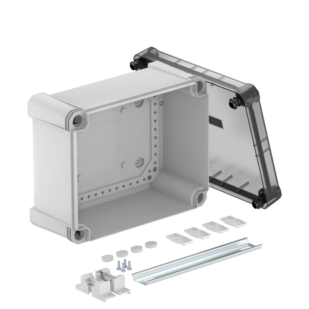 Caixa vazia tampa transparente, calha 2069 240x191x125 Policarbonato cinzentotransparente