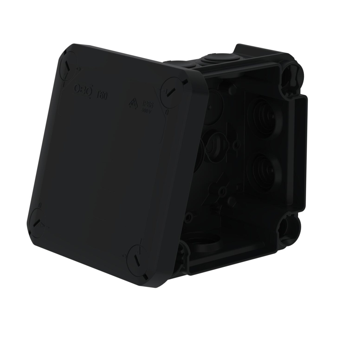 Junction box with entries 114x114x57 Polipropileno preto grafite RAL 9011