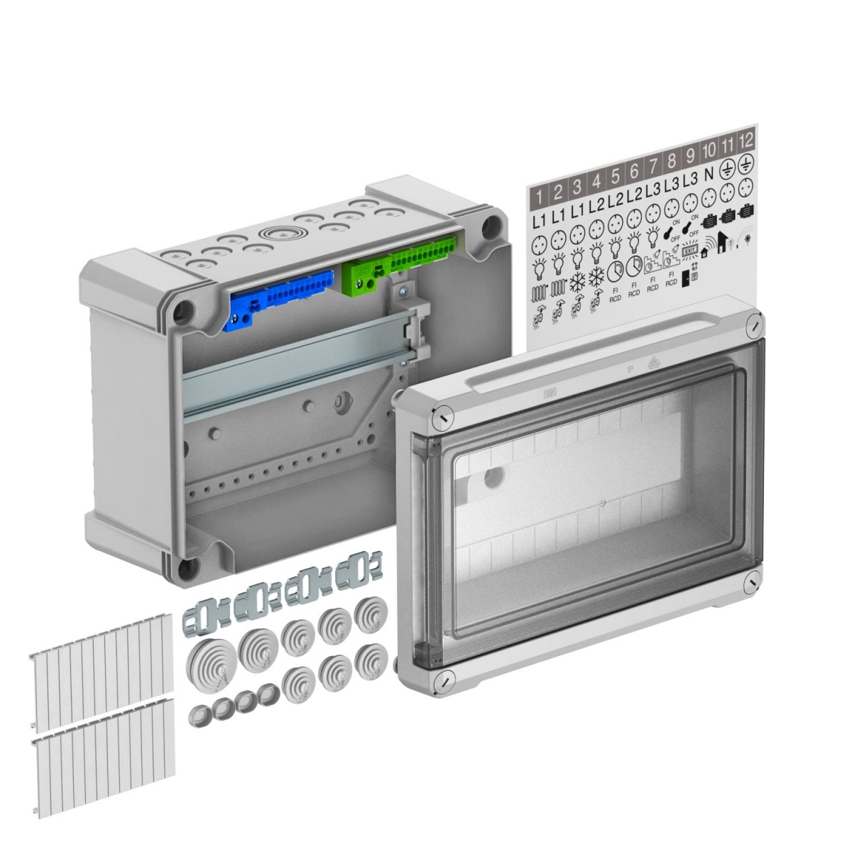 Quadro de distribuição para máx. 12 módulos 286x202x125 Policarbonato cinzento claro RAL 7035