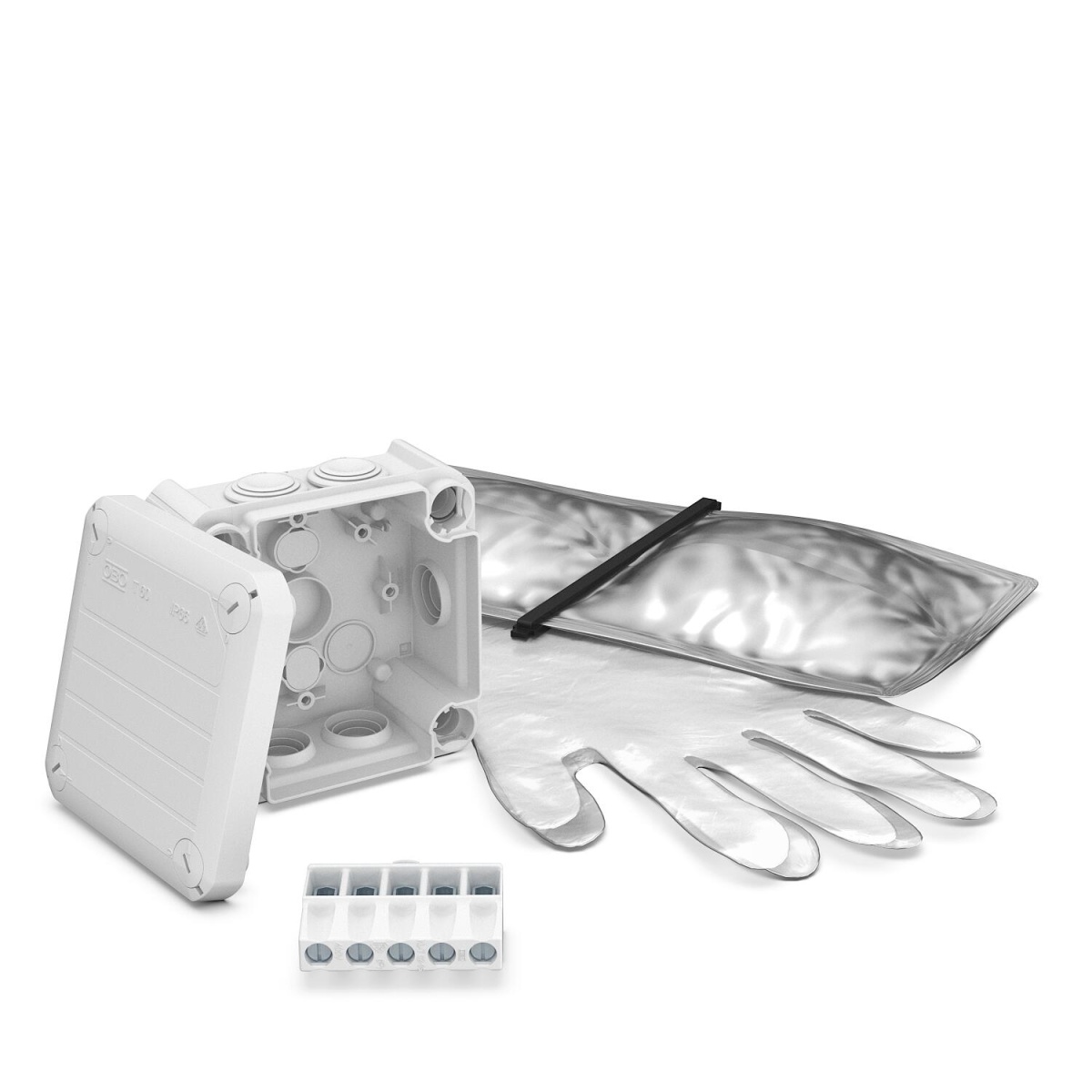 Caixa de derivação régua de bornes, massa selagem 114x114x57 Polipropileno cinzento claro RAL 7035