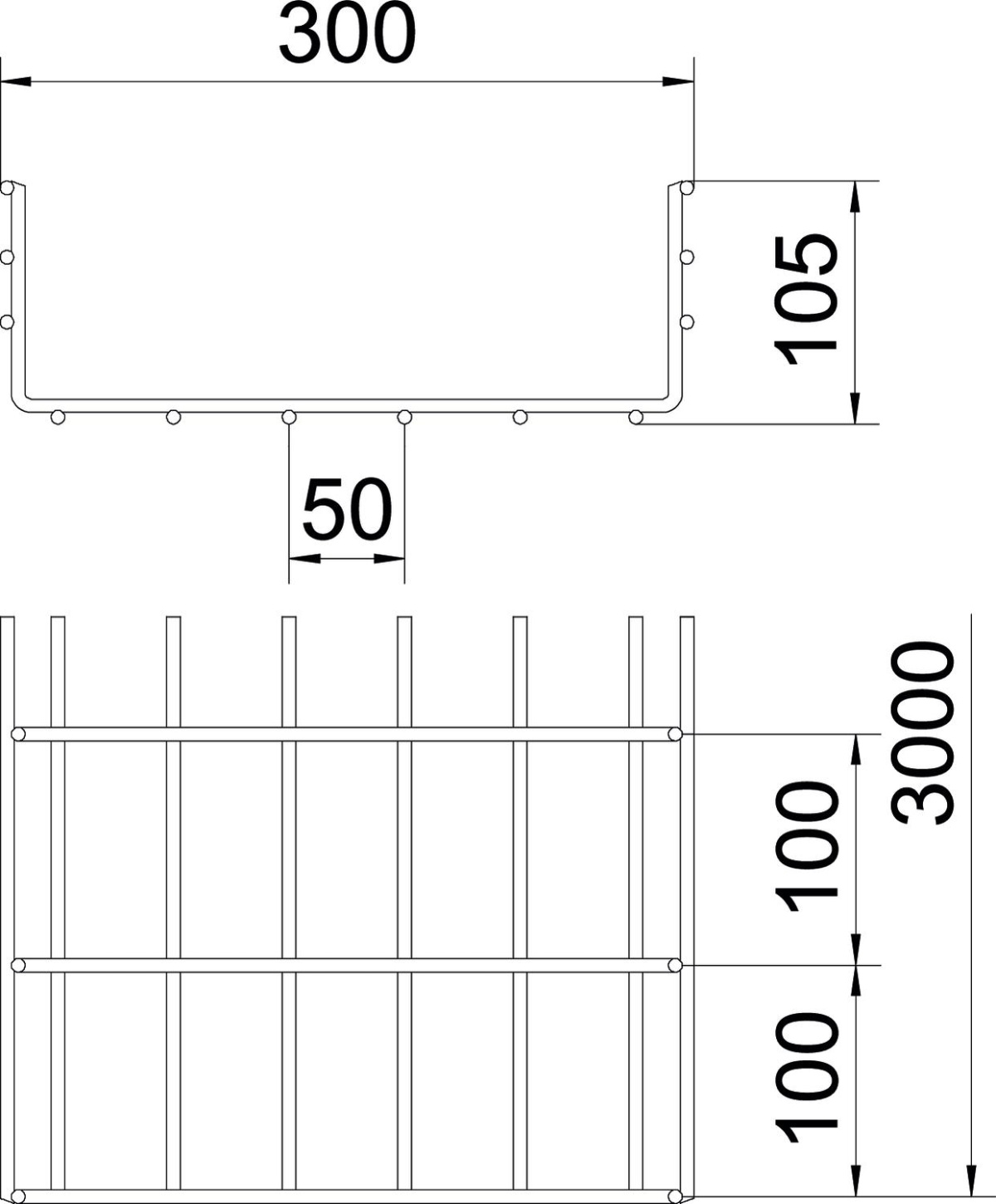 Mesh cable tray SGR 105x300x3000 Aço eletrogalvanizado zinco