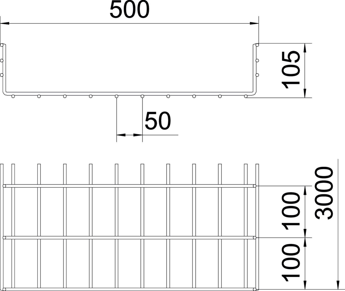 Mesh cable tray SGR 105x500x3000 Aço eletrogalvanizado zinco