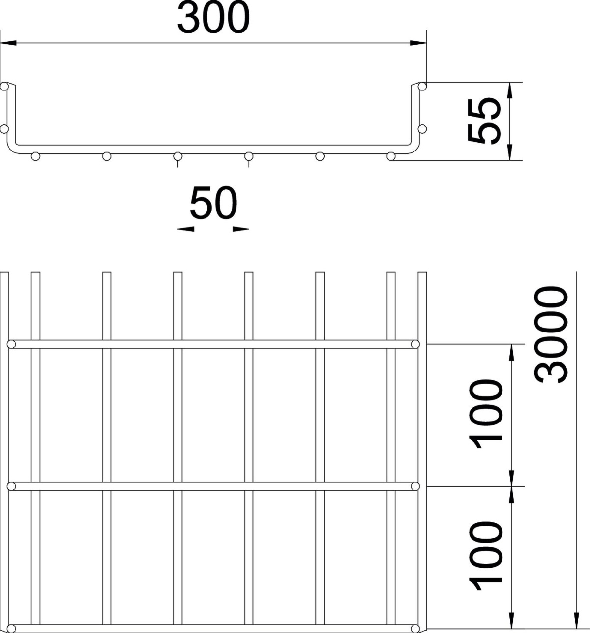 Mesh cable tray SGR 55x300x3000 Aço eletrogalvanizado zinco
