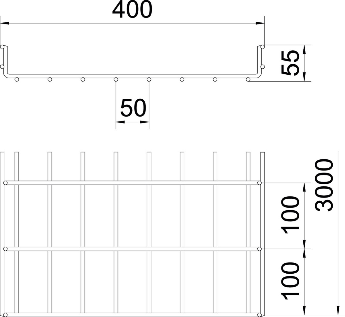 Mesh cable tray SGR 55x400x3000 Aço eletrogalvanizado zinco