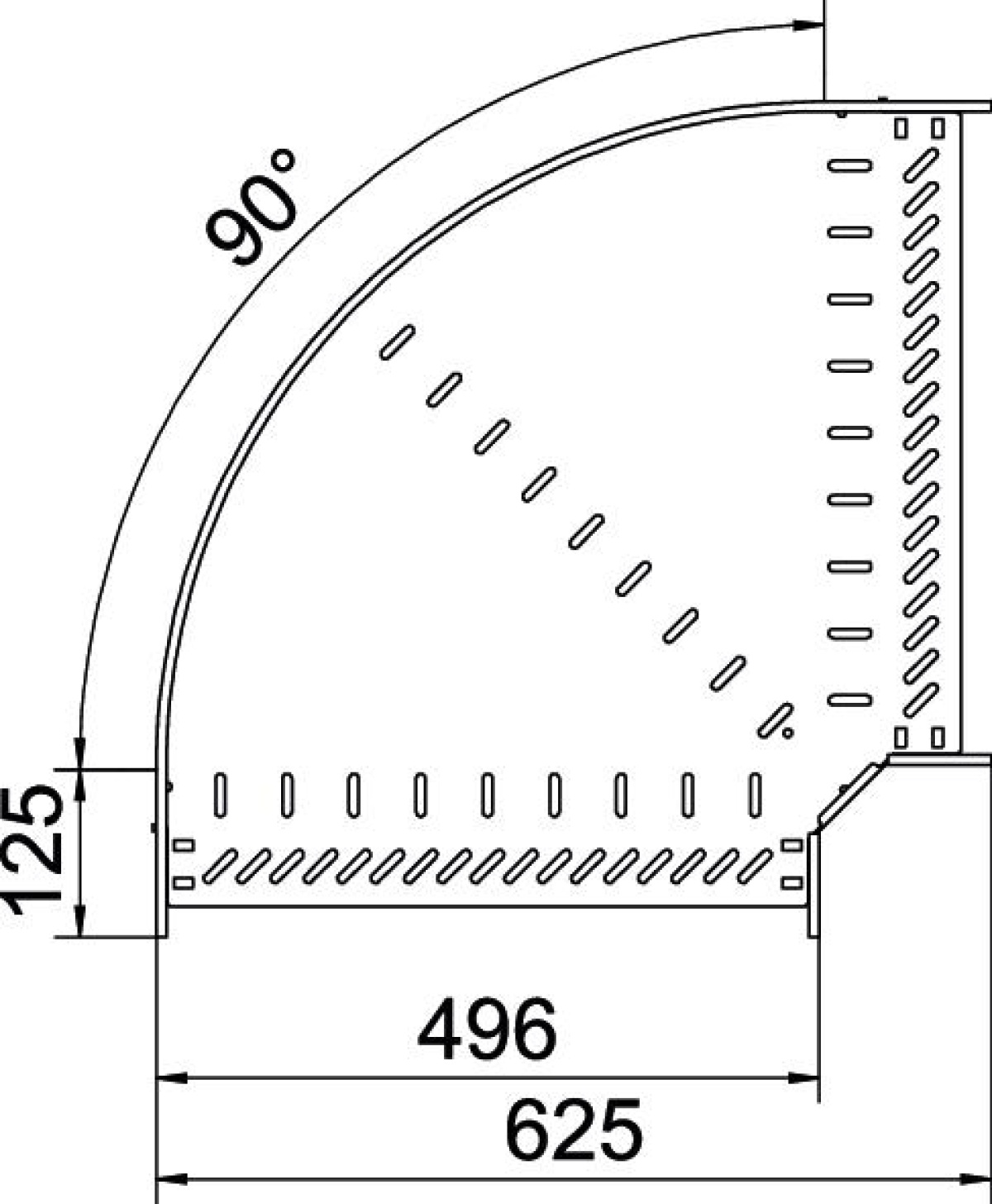 Ângulo 90º para caminho cabos, horizontal 85x500 Aço galvanizado pelo método Sendzimir zinco