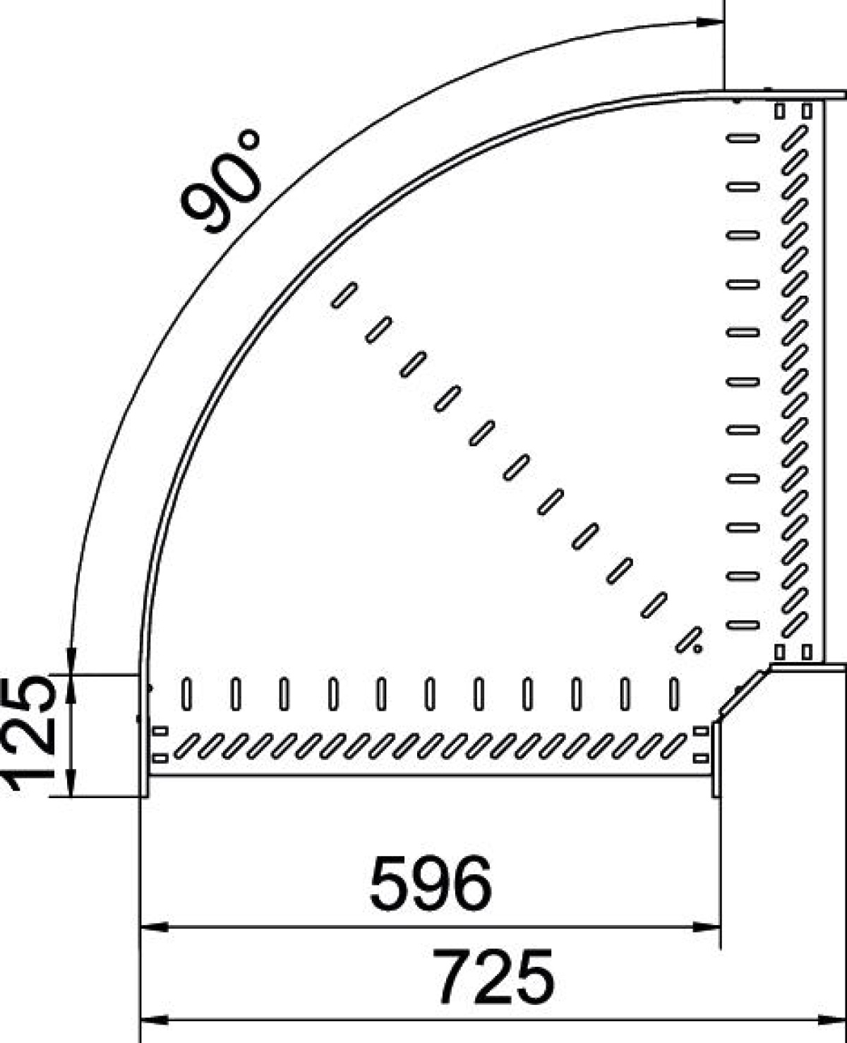 Ângulo 90º para caminho cabos, horizontal 110x600 Aço galvanizado pelo método Sendzimir zinco
