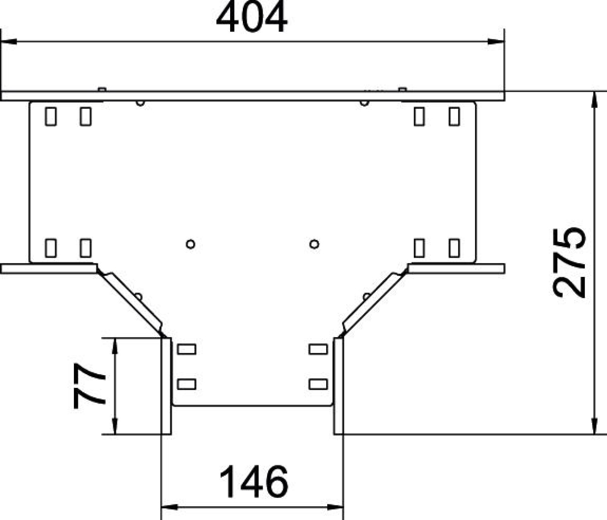 Derivação em T para caminho cabos, horizontal 110x150 Aço galvanizado pelo método Sendzimir zinco