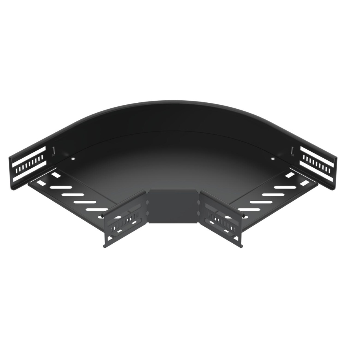 Ângulo 90º para caminho cabos, horizontal 60x200 Aço PES135 - Poliéster preto RAL 9005