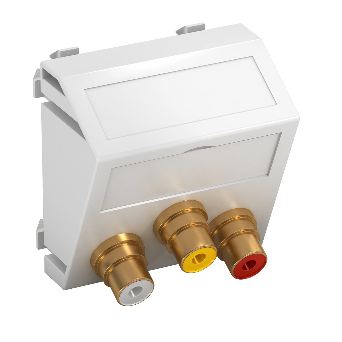Suporte multimédia ÁudioVídeo 3x Tomada com ligação soldada 45x45mm Policarbonato branco puro RAL 9010