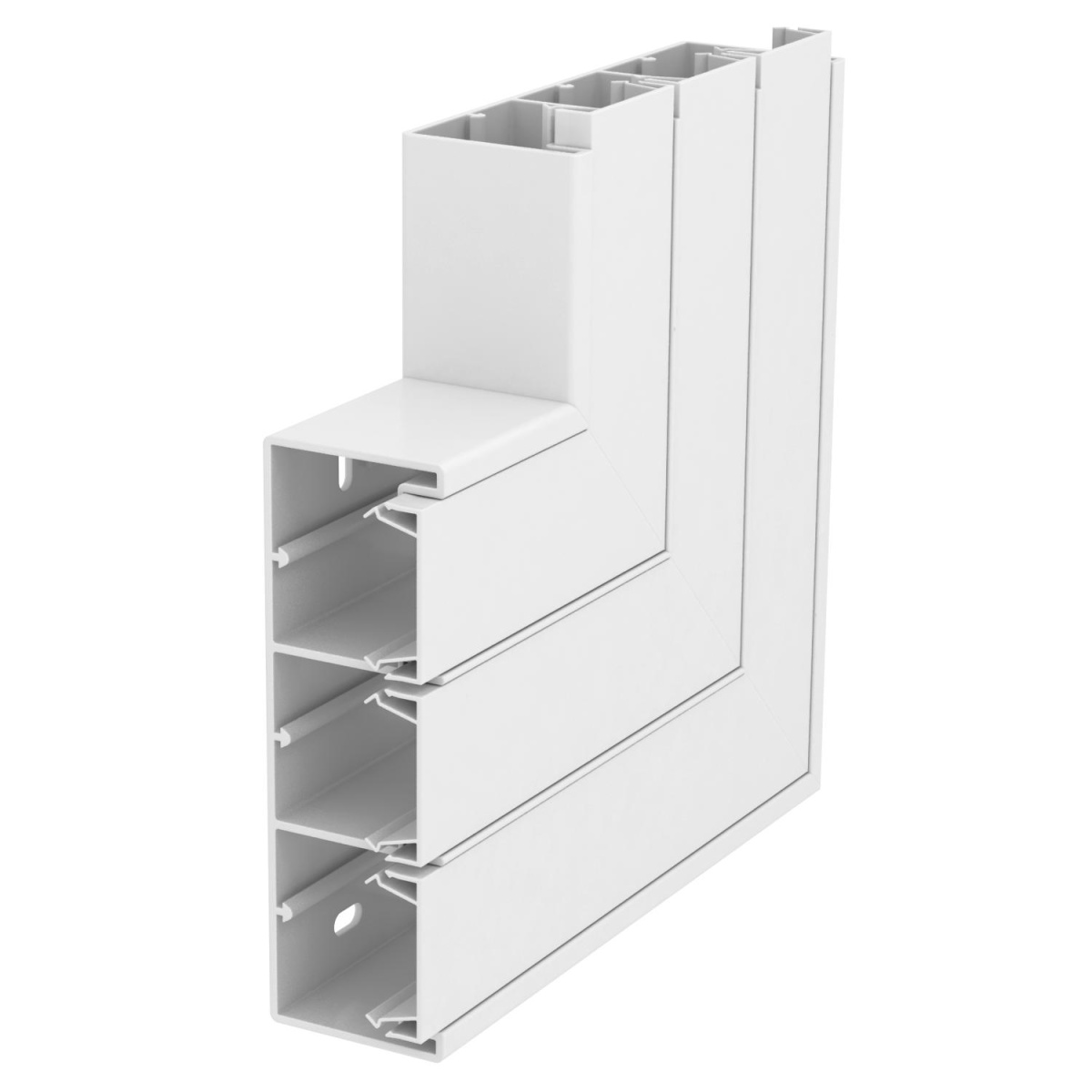Ângulo plano 3 vias, simétrico 53x160mm Policloreto de vinilo branco puro RAL 9010