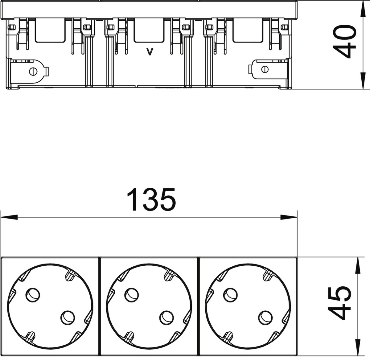 Tomada 33º, tripla Alvéolos protegidos, 45connect 250V, 1016A Policarbonato cinzento antracite RAL 7021