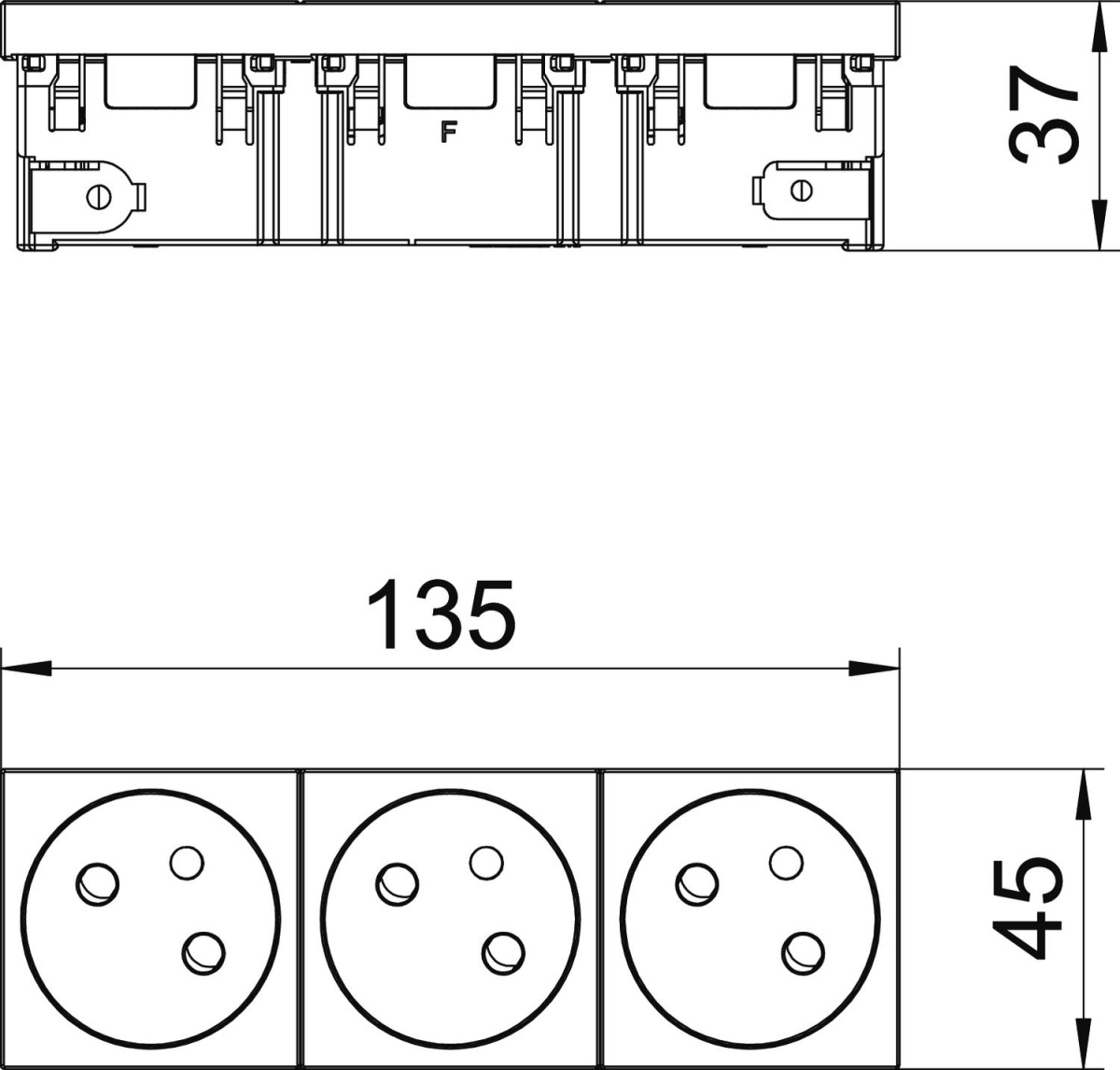 Tomada 33º, tripla com pino de terra, Connect 45 250V, 1016A Policarbonato cinzento antracite RAL 7021