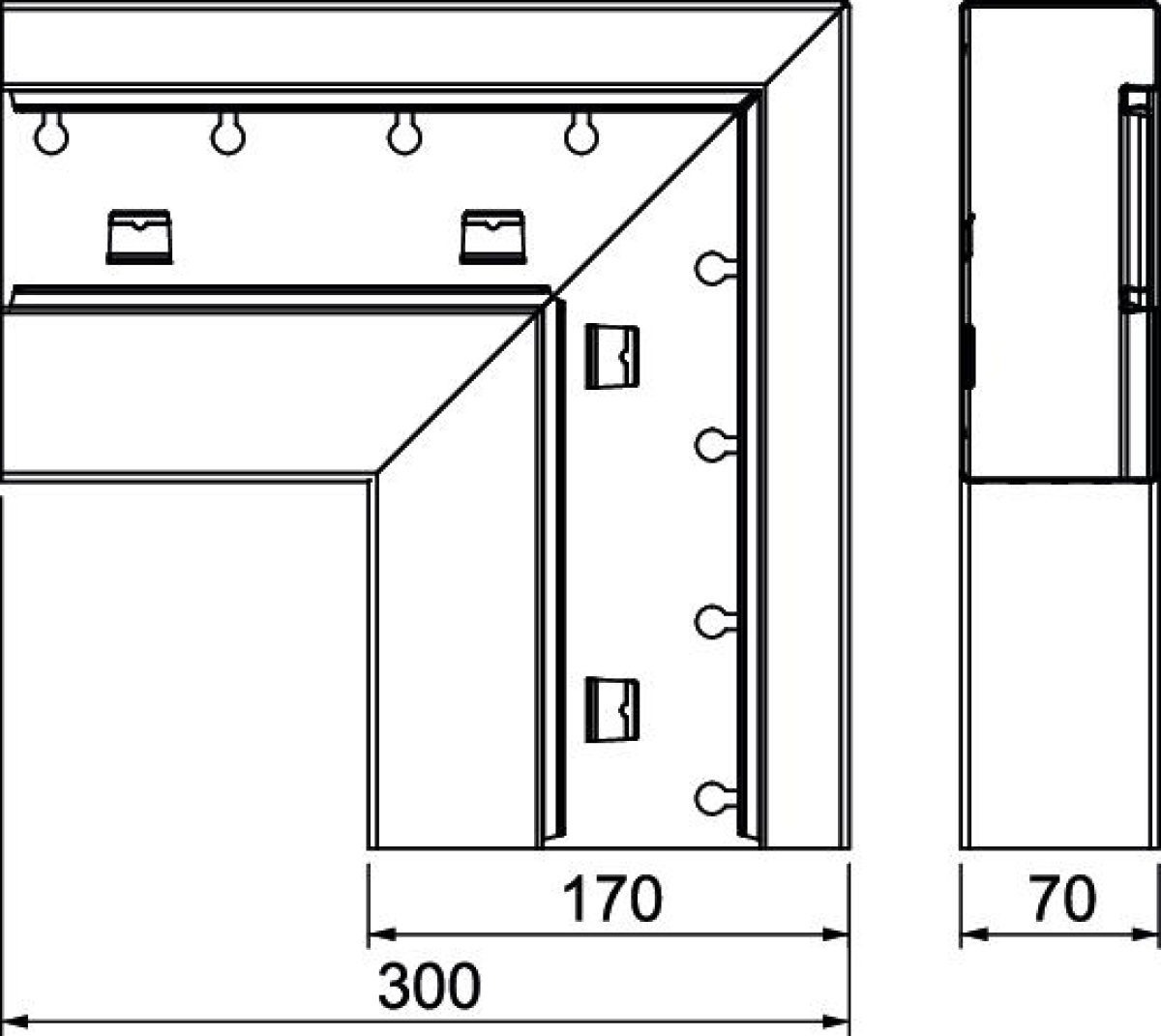 Flat angle falling asymmetrical 70x170x300 Aço branco puro RAL 9010